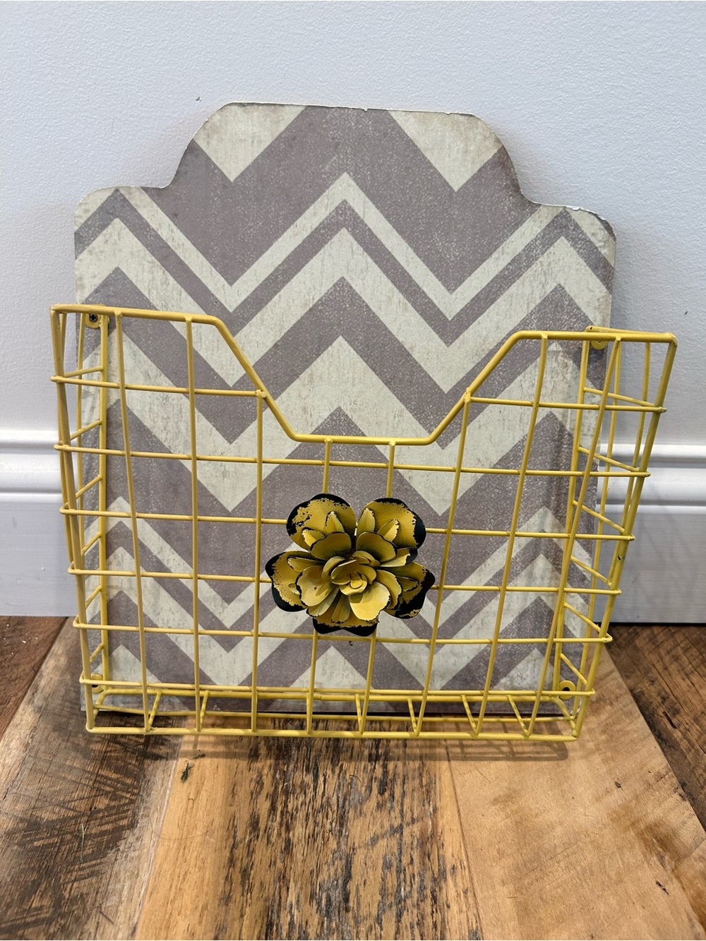 Hobby Lobby Yellow Wire Wall Basket with Chevron Back